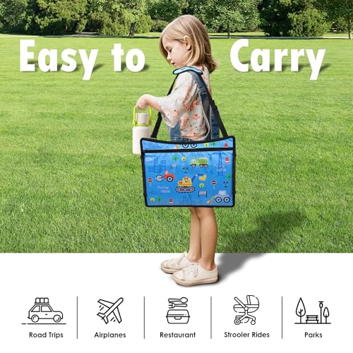 Image of Kids Travel Tray, Kids Travel Trays for Car Seat, Road Trip Essentials for Toddler, Carseat Lap Tray with Dry Erase Board & Storage Organizer for Road Trip Activities for Kid, Light Blue