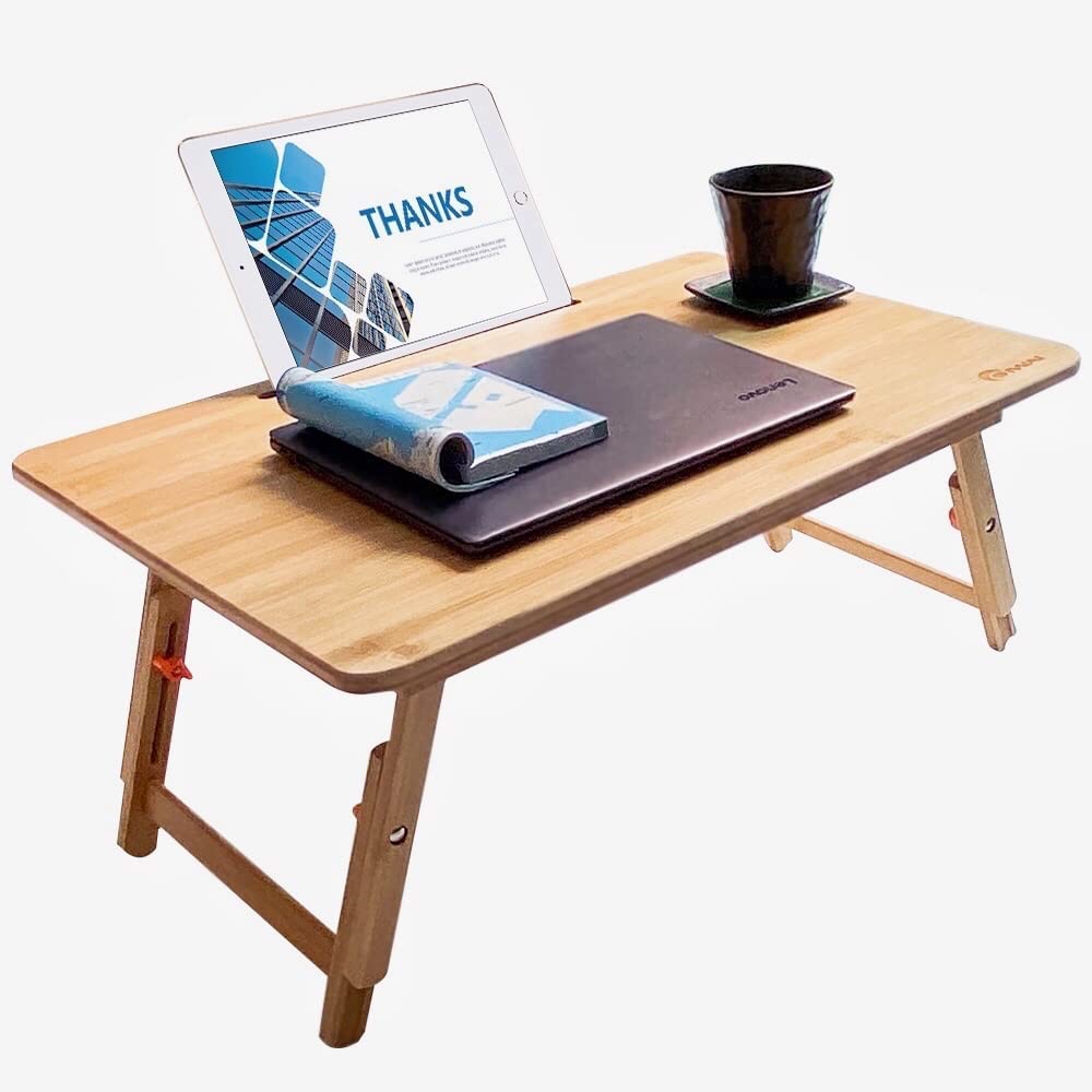 Lap Desk, COIWAI Laptop Desk for Bed, Foldable Height Adjustable Bed Tray Low Table, Portable Bamboo Table with Tablet Phone Slot for Picnic Adult Working Eating Kids Reading Drawing Notebook Stand