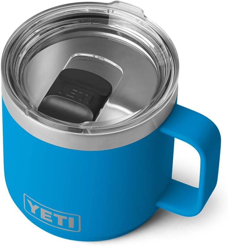Rambler 14 oz Stackable Mug, Vacuum Insulated, Stainless Steel with MagSlider Lid, Big Wave Blue