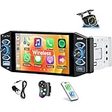 SIXTOP Autoradio 1 DIN écran IPS 5 Pouces avec Carplay sans Fil Android Auto MirrorLink Bluetooth 5.2 FM/AM/RDS Radio SWC EQ Port USB Type-C Caméra de Recul