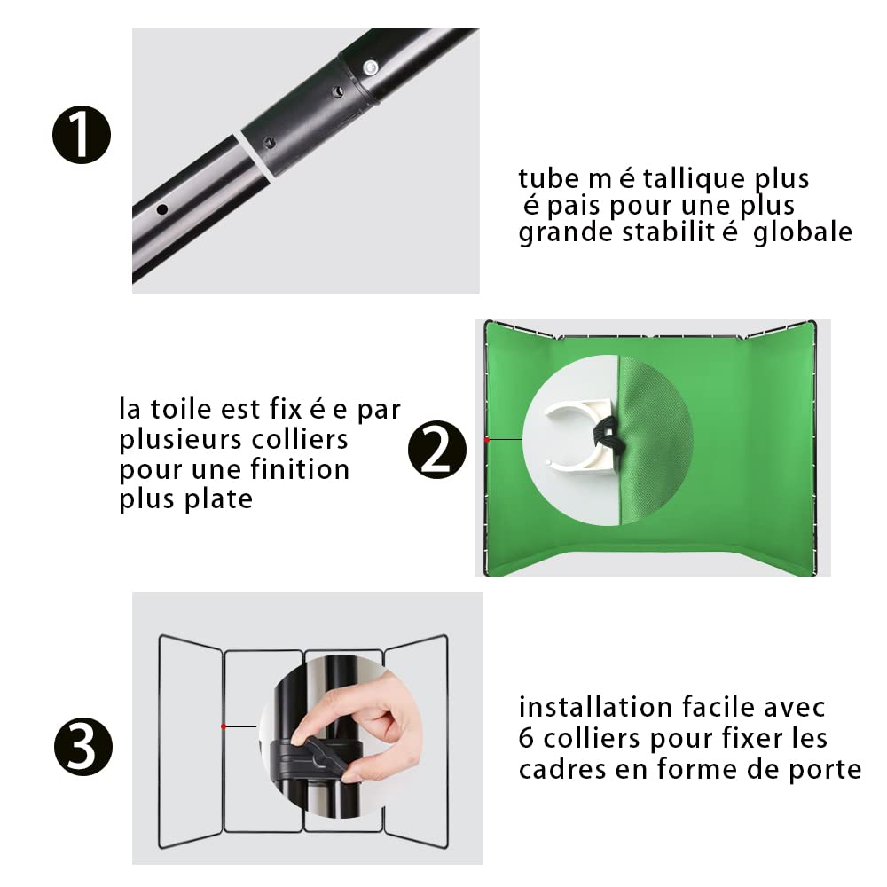 Écran Vert 2,4 m x 4 m (7.87’ x 13.12’) Grand Incrustation Portable Toile de Fond Système de Support de Photographie pour Tournage Vidéo de Studio, en Direct, Soirée, Scène