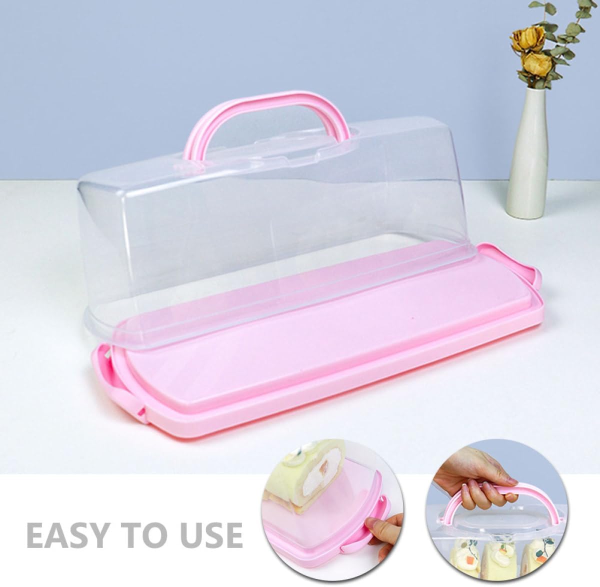 Portable 2pcs Rectangular Bread Box with Lid and Handle, Pink Loaf Pastry Keeper for Kitchen Counter Storage and Travel Food Organizer