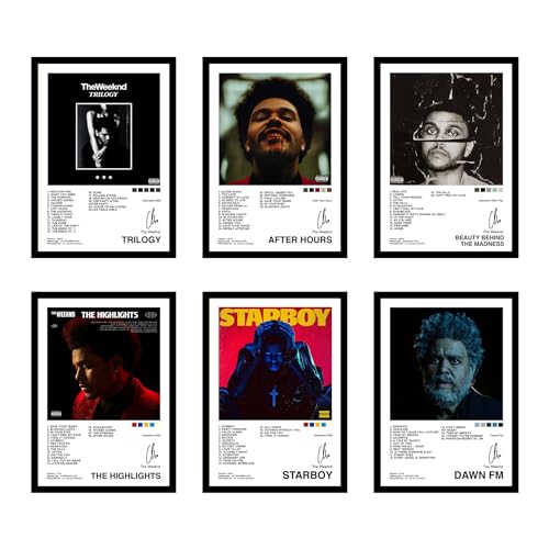 CodersParadise Wood The Weeknd Wall Poster Frames - Pack Of 6 | 8 X 12Cm (A4 Size) | Aesthetic Artwork Framed Posters | Framed Posters For Living Room, Bedroom