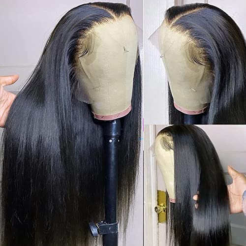 Lace Front Wigs Human Hair 13X4 Hd Transparent Straight Lace Frontal Wigs Human Hair For Black Women 180% Density Brazilian Virgin Human Hair Wigs Pre Plucked With Baby Hair Natural Hairline  (24 Inch, Black Color) #TOP2
