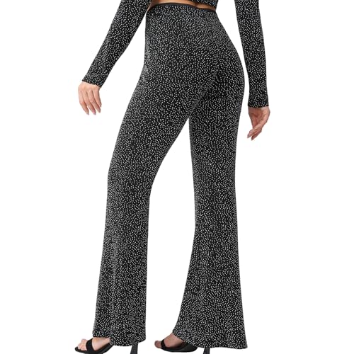 HAIGVYORN Women's High Waist Flared Pants Bell Bottom Trousers, Pink Glitter Stretch Knit Wide Leg Pants, Retro 70s Disco Party Festival Clubwear（Black Sparkle,M