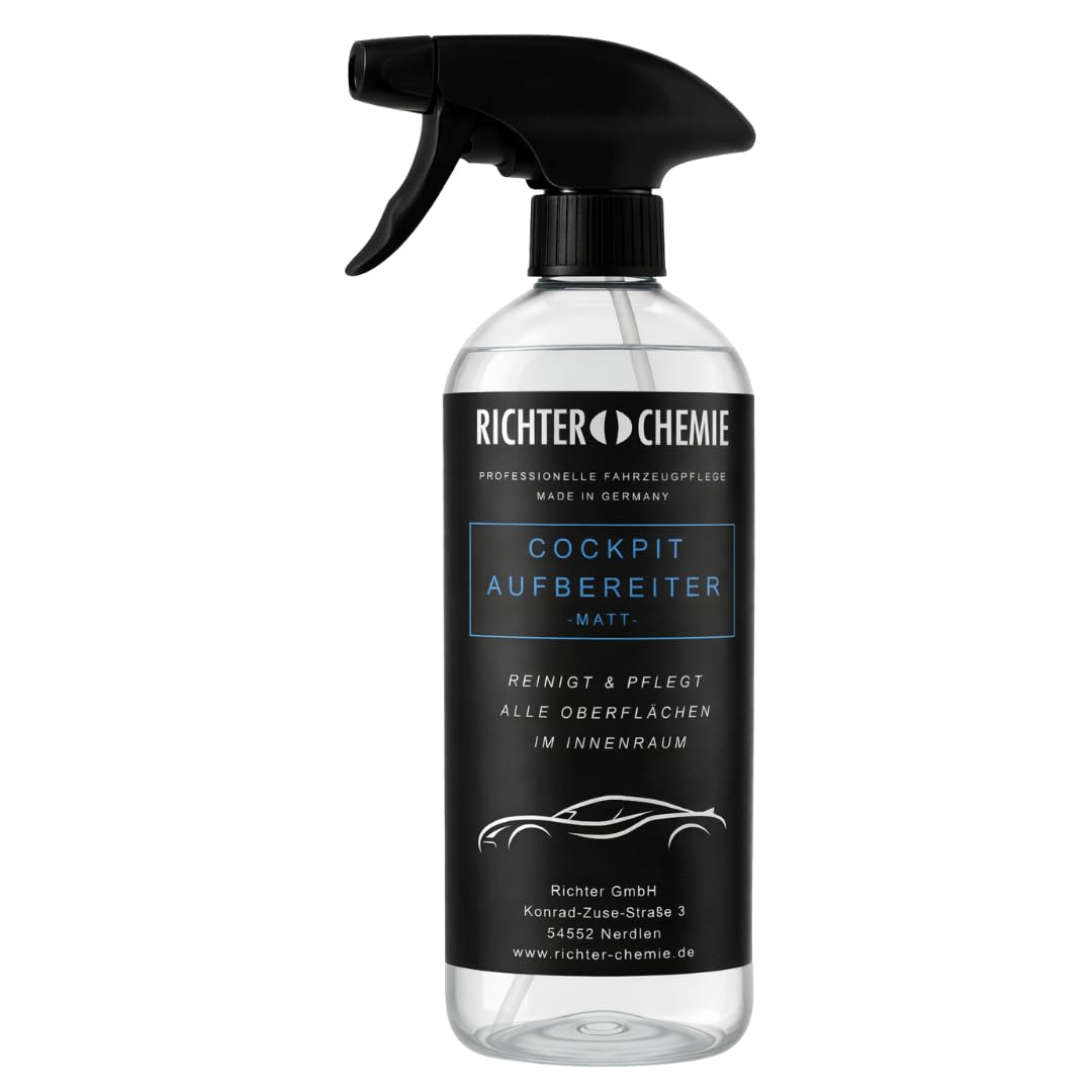 Richter Chemie Auto Pflegeset, 4 x 1 L, für Lack, Glas, Felgen & Innenraum | Enthält Auto-Shampoo Hochglanz, Glasreiniger, Felgenreiniger & Cockpit Aufbereiter Matt; für PKW, SUV & Motorrad