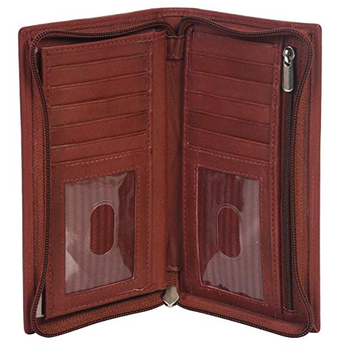 Leatherboss Genuine Leather All Around Zipper Checkbook Cover Holder Wth Pull Out, Brown #TOP5