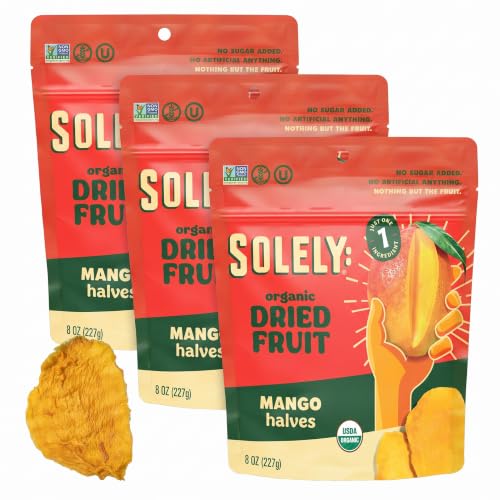 SOLELY Organic Dried Mango Halves, Large (Pack of 3) | One Ingredient | Vegan | Non-GMO | No Added Sugar