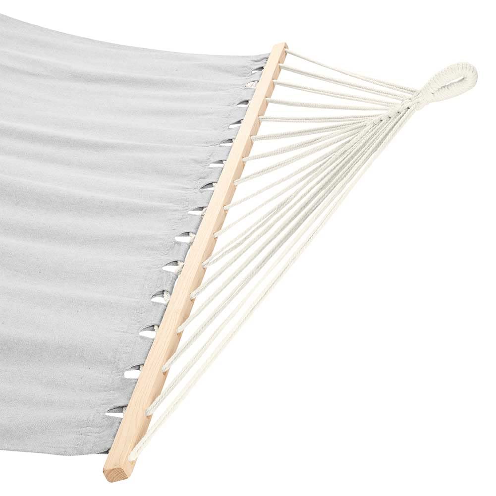 Bakaji Hamac de Jardin Double 2 Places 232 x 148 cm Barres transversales en Bois Revêtement en Polycoton avec 2 Coussins et Sangles Design Moderne pour Jardin Terre Camping (Gris Clair)