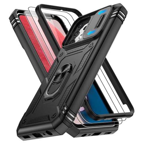 Gritup for Samsung Galaxy A13 4G Case with 2PCS Screen Protector, Build in 360° Rotating Ring Kickstand, Military Grade Protective Cover for A13 4G Phone, Black