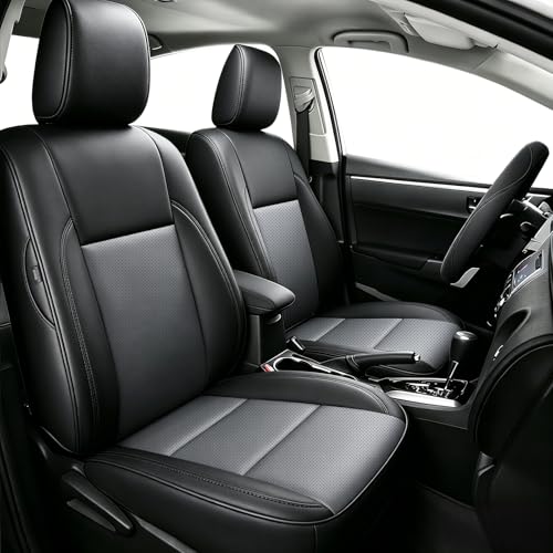 Image of AOMSAZTO Car Seat Covers for Toyota Corolla 2014 2015 2016 2017 2018 2019 L,LE,LE Eco,Plus Sedan Car Seat Cover Full Set Waterproof, Custom Fit Full Set Faux Leather (Black+Gray, 2014-2019 Corolla)