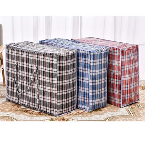 Set Of 6 Large Plastic Checkered Laundry Bags With Zipper And Handles For Travel, Laundry, Shopping, Storage, Moving ,Size:(19"X19"X7") - Color May Vary #TOP4