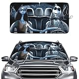 GENANY Horror Couple Blue Windshield Sun Shade for Car SUV Truck (64x32 Inches), Automobile Sunshade, Protector Blocks UV, Halloween Car Decor
