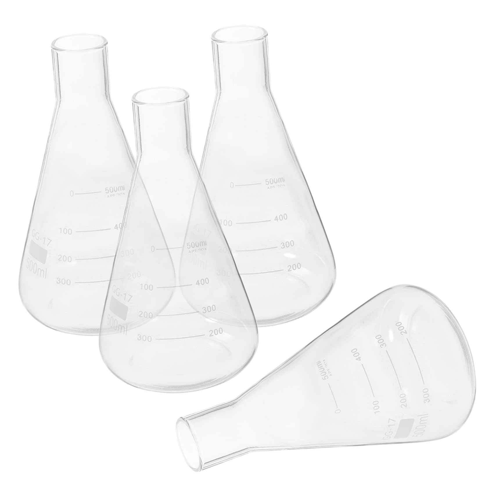 CHILDWEET Juego de 4 Matraces Cónicos de Vidrio Borosilicato Espesado para Laboratorio Capacidad Estándar, Seguros al Calentar, Ideales para Experimentos en Clase de Química