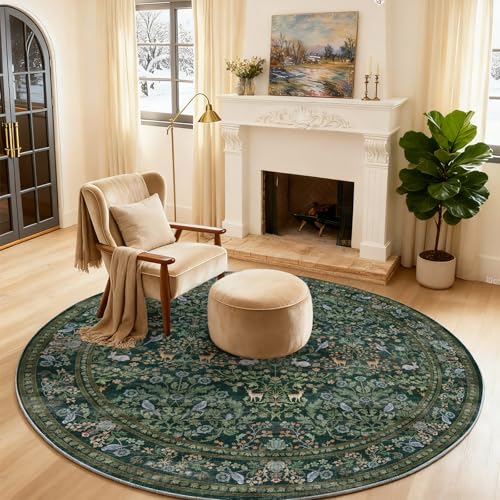 Washable Round Rugs for Bedroom 4ft: Living Room Rug Stain Resistant Non Slip Low Pile Ultra Soft Faux Wool Small Circle Rugs for Kitchen Entryway Dorm Home Office Nursery Bathroom Entrance Indoor