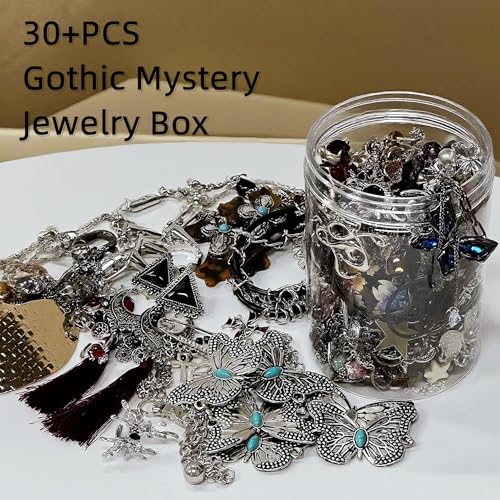Mystery Jewelry Jar,30-35PCS Surprise Gothic Jewelry Box for Women, Gift Set(Gothic Witch Punk Necklace,Earrings, Rings,bracelets/bangles),Unique Birthday Gift for Her2