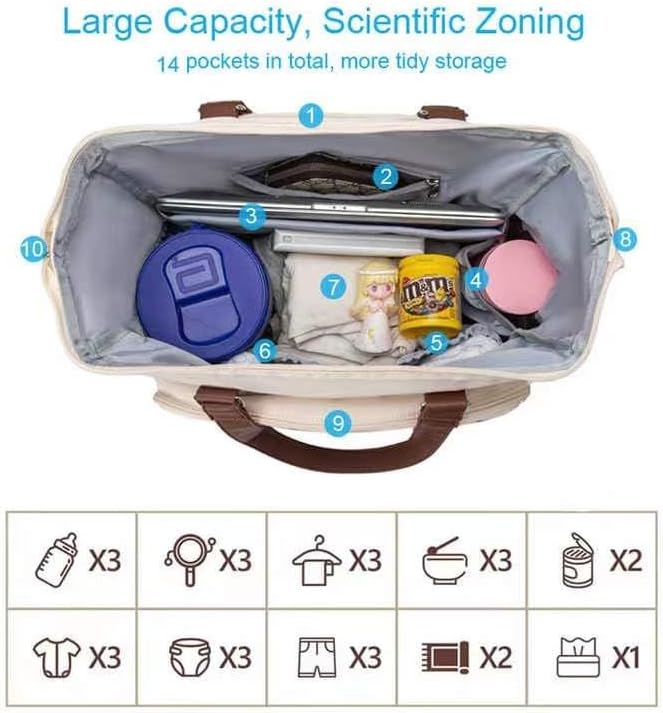 Miniatura 2 de Bolsa de pañales impermeable para bebé, mochila de viaje de gran capacidad, bolsas de hospital para trabajo de parto y parto, Crema, Bolsa de pañales