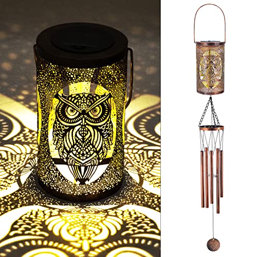 36" Owl Solar Wind Chimes Hanging Lights Outdoor Detachable Led Lantern Metal Wind Chimes For Outside Unique Garden Hanging Solar Decorative As Gift For Mom Women Grandma (Bronze) #TOP6