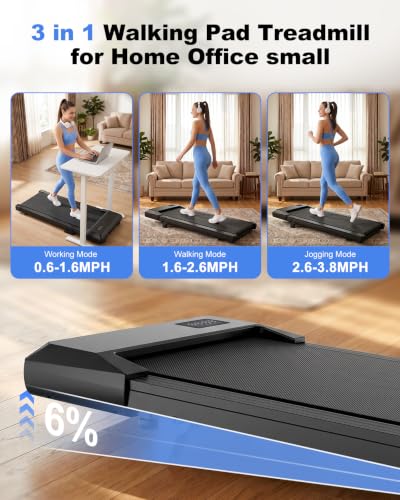 Image of 6% Incline 300 lbs Walking Pad Under Desk Treadmill | Quiet portable mini treadmill for home office with app & remote control. 100% pre-assembled and slim space-saving design.