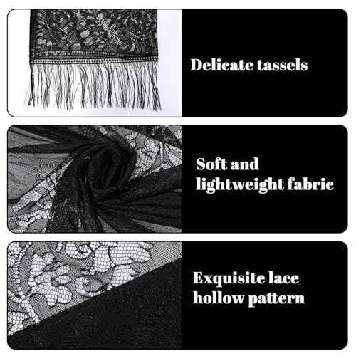 Black Lace Shawl Women's Floral Lace Scarf Shawl with Tassels for Evening Party Wedding3