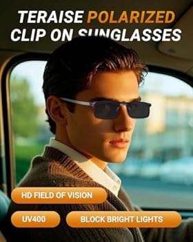 Epavouos Gepolariseerde clip-on zonnebril, UV400, anti-glare glazen, laserranddesign, uniseks, zwart, 47mm*62mm