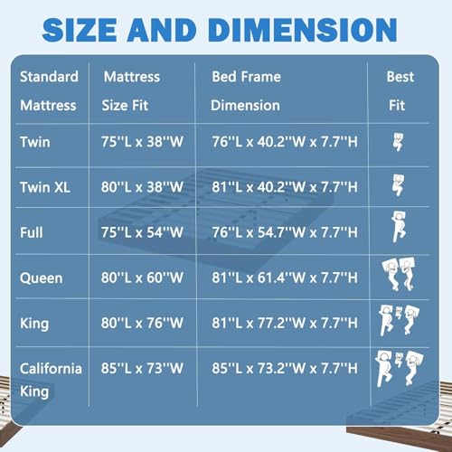 Image of GarveeHome Twin XL Size Wood Platform Bed Frame,Wooden Bed Frame Without Headboard, Wood Slat Support,No Box Spring Needed, Easy Assembly
