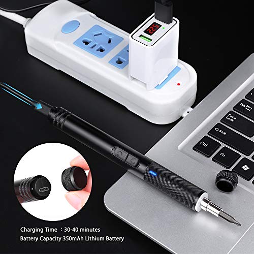 Electop Electric Rechargeable Screwdriver, Portable USB Power Supply Cordless Screw Driver, 21 Precision Bits /3 LED Lights/Magnetic Carry Case/Quick Change Chuck for Telephone, Watch, Camera etc.