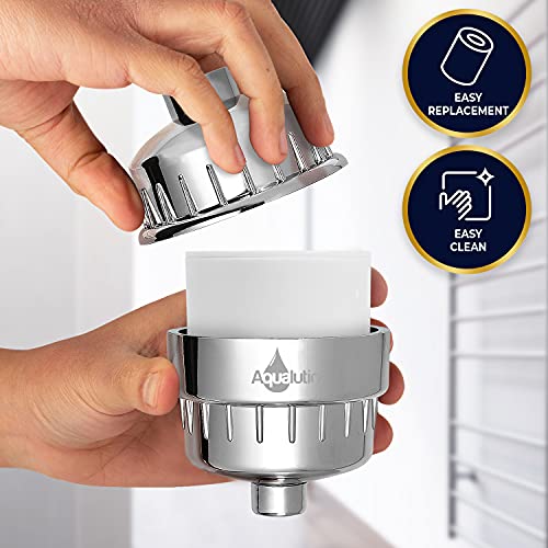 Aqualutio 15 Stage Shower Filter With Vitamin C - High Output Revitalizing Shower Head - Purifier Bathroom Filtration System For Hard Water, Chlorine, Heavy Metals & Odors [Extra Cartridge Included] #TOP3