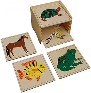 Kinderhuis-Animal Puzzle Cabinet with 5 Puzzles Montessori Materials Biology 3-6 Casa