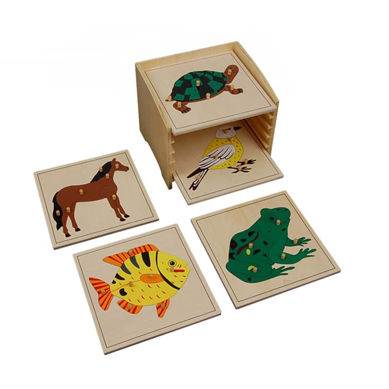 Kinderhuis-Animal Puzzle Cabinet with 5 Puzzles Montessori Materials Biology 3-6 Casa