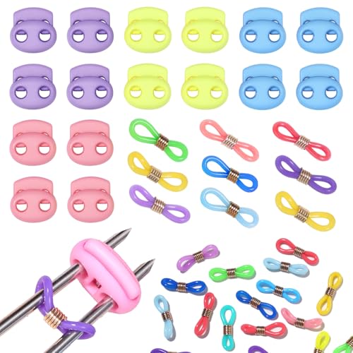 CESUSME 32 Pcs Knitting Needle Stoppers, 4 Colors Knitting Stitch Stoppers, Cute Silicone Knit Stoppers Stitch Stoppers for Sewing Knitting Crafts