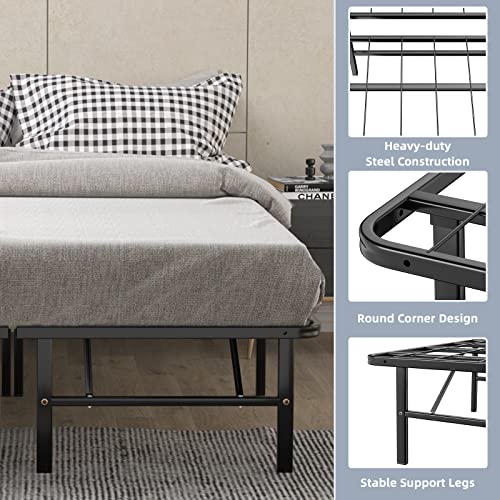 Komfott 14 Inches Metal Platform Bed Frame Full Size, Heavy Duty Foldable Mattress Foundation With Steel Slat Support, No Assembly Required, No Box Spring Needed, Folding Platform Bed Frame #TOP6