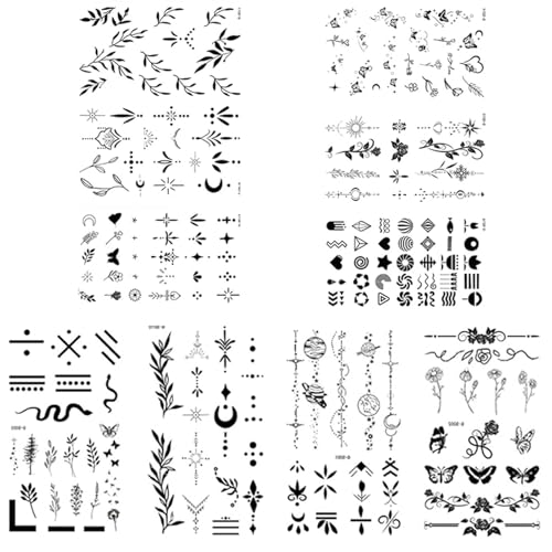 Realistic Small Finger Temporary Tattoos - 10 Sheets Waterproof & Long Lasting Fake Tattoos with Black Floral Designs