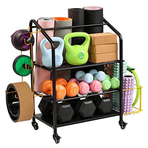 Matrix-Athletic Yoga Mat Storage Rack - Home Gym Workout Organizer For Yoga Brick, Block, Roller, Dumbbell, Weight, Kettlebell, Resistance Band, And More - Fitness Exercise Training Equipment Storage Cart With Hooks And Wheels #TOP28