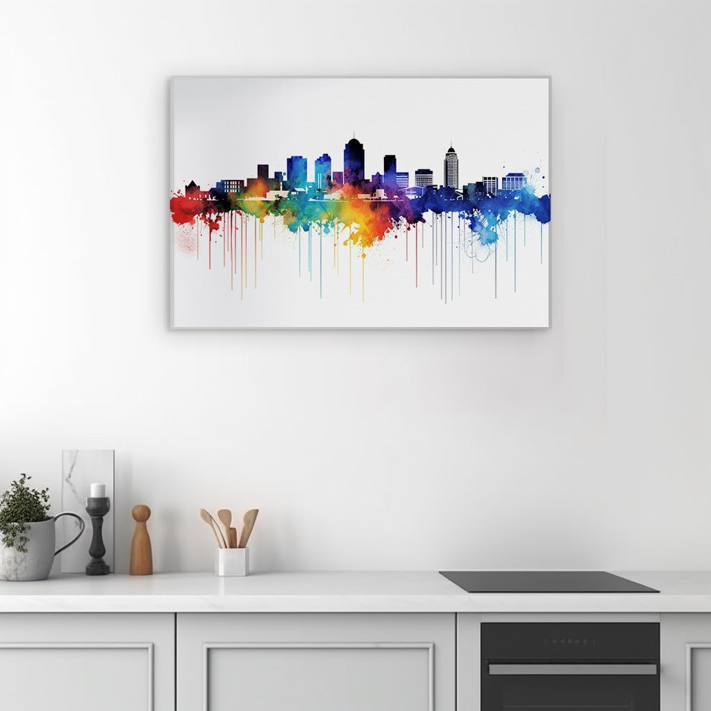 Art Wall: Vibrant City Skyline In Watercolors And Abstract Forms. Interior Decor, Canvas Art Design, Art Apartment Decoration, Office Wall Art. Size: 69x46 cm (27x18 inch)