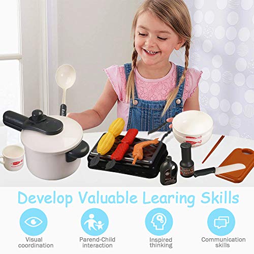 QDH Kids Kitchen Toys Pretend Play Kitchen Toy Sets with Electronic Induction Cooktop, Pots Pans, Cooking Utensils Accessories, BBQ Play Food, Learning Gift for Toddlers Boys Girls 2+ Years Old