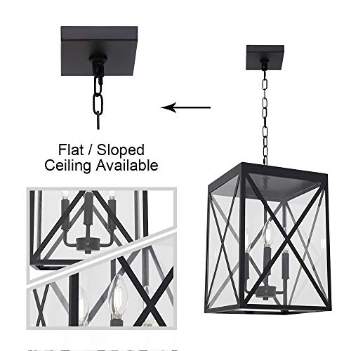 MELUCEE 3-Light Outdoor Chandelier Lighting Black Indoor Lantern Pendant Light Exterior Ceiling Light Fixtures with Clear Glass for Patio Porch Entryway - Thumbnail 7