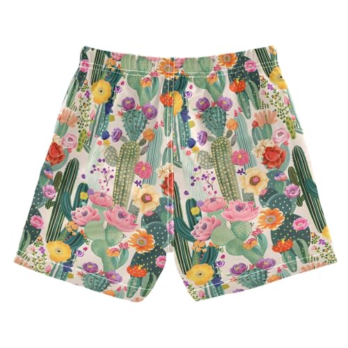 ALAZA Cactus Blossom Leaf Flower Boys Quick Dry Beach Board Shorts Kids Swim Trunks Bathing Suit Swimsuit2
