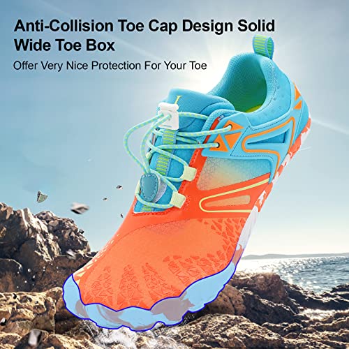 Xihalook Athletic Slip On Hiking Shoes Womens Mens Sports Barefoot Aqua Swim Water Walking Shoes Orange Blue, 8.5 Women/7 Men #TOP4