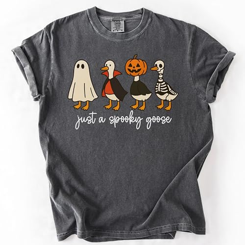 Just a Spooky Goose Comfort Colors® Shirt, Funny Goose Halloween Graphic Tee, Cute Ghost Pumpkin Skeleton Fall Outfit3