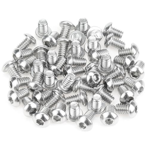 Image of 50 Pieces 1 /4-20 x 3 /8 inch Button Head Socket Cap Screws Bolts, HELIFOUNER 304 Stainless Steel (18-8) Screws, Bright Finish, Fully Threaded