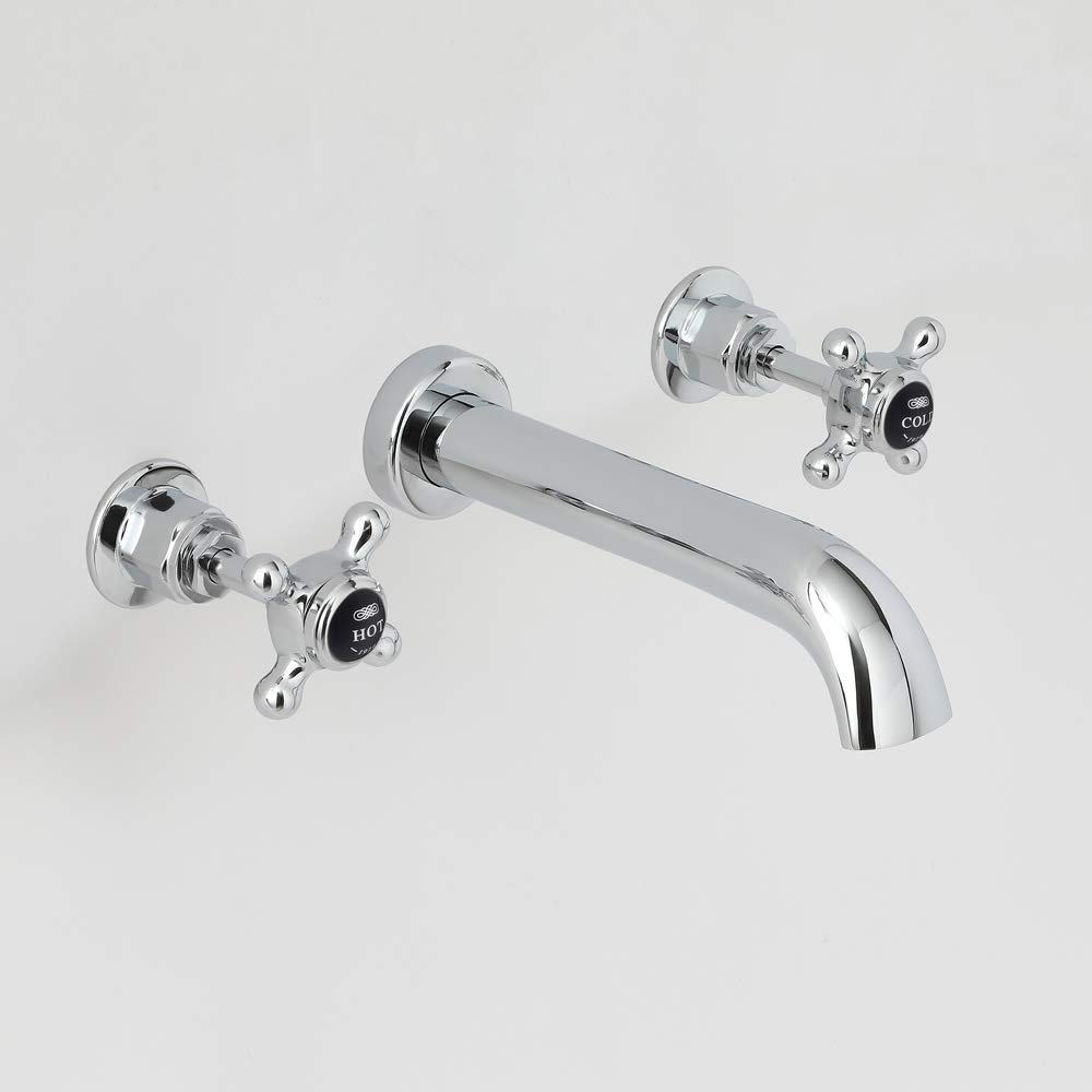 Milano Elizabeth Wall Mounted 3 Tap-Hole Basin Mixer Tap Crosshead Handle - Chrome Black — image 1
