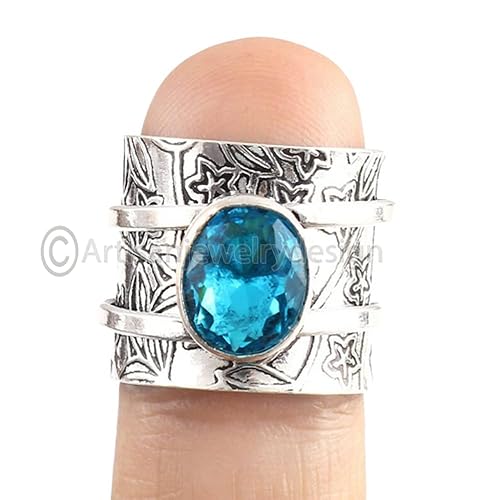 ArtisanJewelrydesign Blue Topaz Silver Ring, 925 Silver Ring, Fidget Ring, Handmade Silver Ring, Chunky Ring, Spinning Band Ring, Minimalist Band