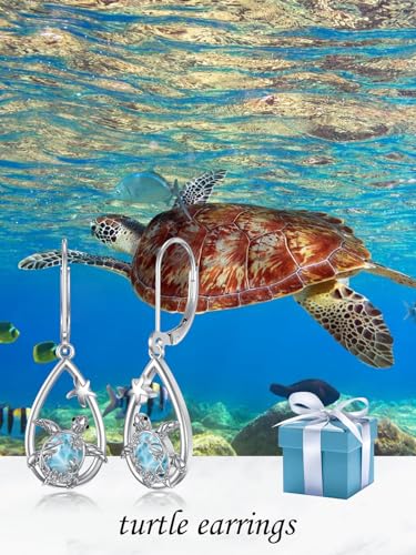 OCJ 925 Sterling Silver Sea Turtle Jellyfish Starfish Dangle Drop Earrings Summer Beach Ocean Jewelry Gifts for Women Mom Wife Girlfriend Daughter Birthday Graduation Gift3