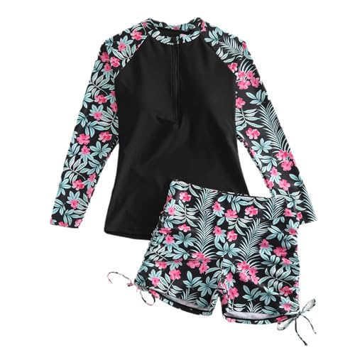 Schwimmshirt Damen,Badeshirt Damen Rash Guard Langarm Modest Surf Shirt Schwimmshirt Kurzarm Segelbekleidung Bauchweg Bademode Schnelltrocknend Surfanzug Wassersport Schwarz L