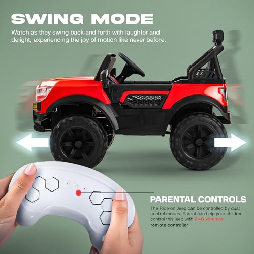 Image of Baybee Bumpy 4x4 Battery Operated Jeep for Kids, Ride on Toy Kid Car with RGB Windshield Light & Music | Baby Big Battery Cars | Electric Jeep Car for Kids to Drive 2 to 6 Years (Red)