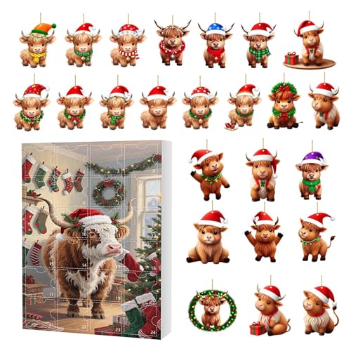 Compte à rebours d'ornement de vache - Ensemble de figurines de ferme, calendrier de l'Avent de vacances, affichage saisonnier, accessoires de maison de...