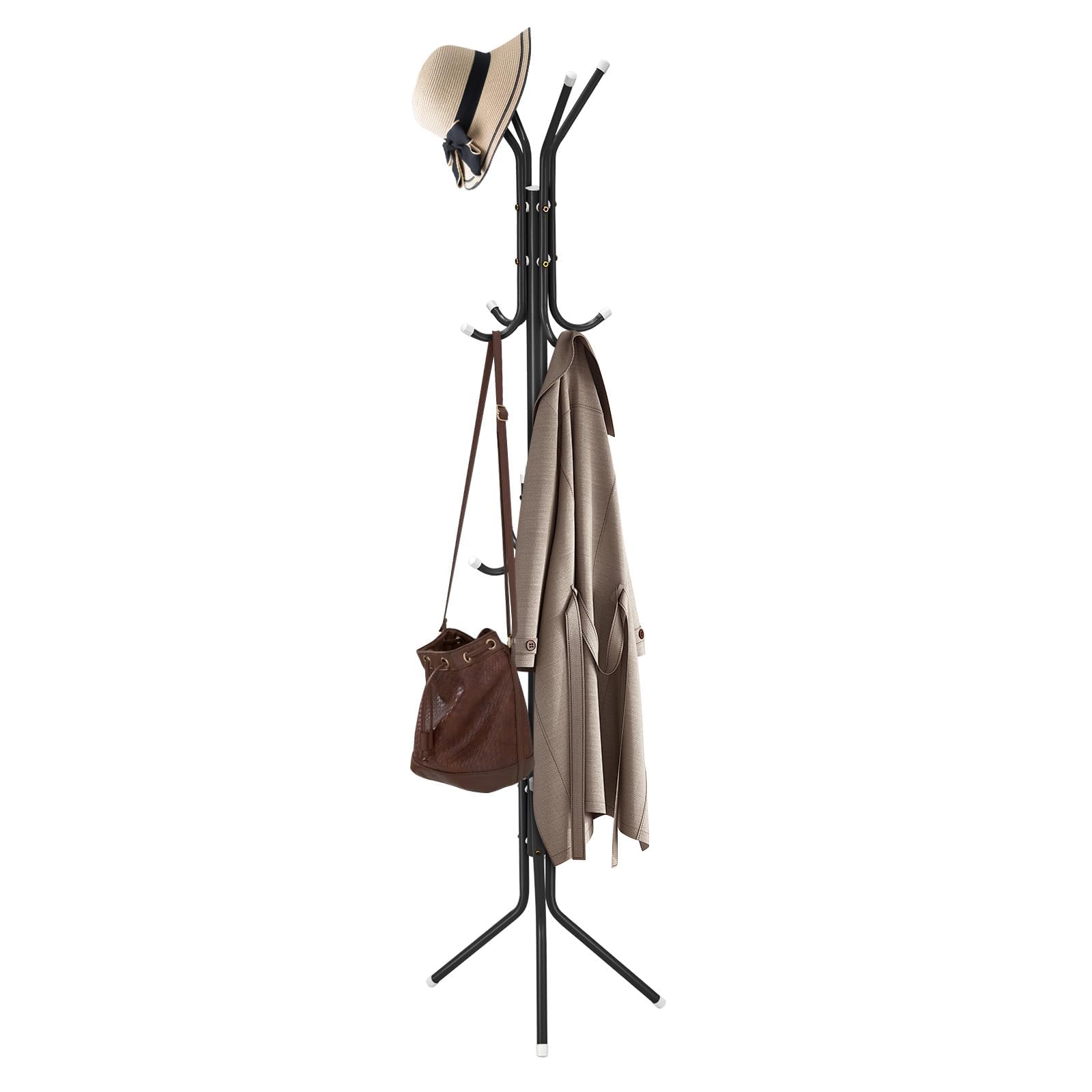 Coat Stand with 12 Hooks Coat Rack 3 Tier Freestanding Metal Hanger hat stand Multifunctional Handbag Jacket Umbrella Hanging Organiser for Homes Office Entryway Hallway pink 175CM (Black)