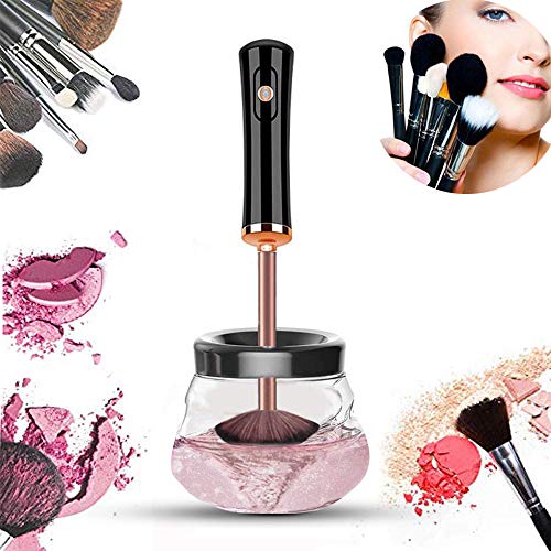 Senhui Makeup Brush Cleaner & Dryer, Electric Cosmetic Brush Fast Dryer with 8 Size Rubber Collars, Quiet Makeup Brush Machine Automatic Cleaner Spinner Gift Kit for Girl, Women. (Black)