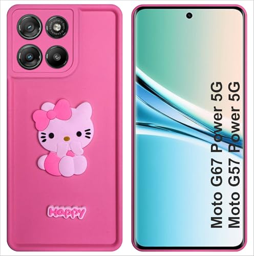 Image of SBMS Silicone Back Cover Case for Motorola G67 Power / G57 Power 5G | Cute Fun 3D Happy Kitty Design Silicone Case | Camera Protection Bump | Shockproof Back Cover Case for Moto G67 Power (Pink)